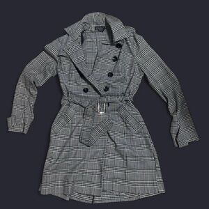 Rampage Black and White Checkered Trench Coat